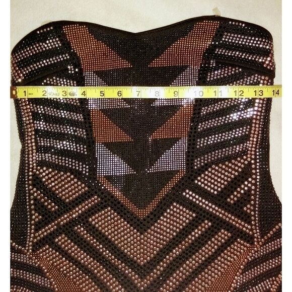 Crystal Doll Abstract Studded Strapless Bodycon Metallic Cocktail Dress - Picture 6 of 11